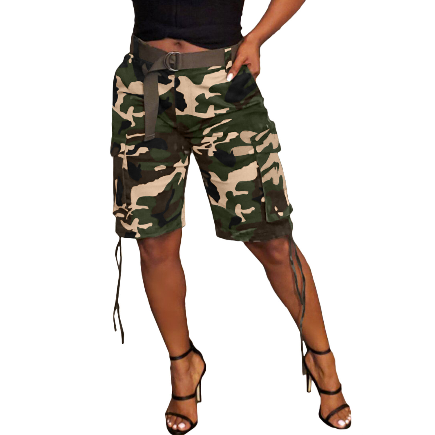 Women's Clothing Camouflage Overalls Spring Summer Fashion Drawstring Multi Pocket Design_ecoleips.com