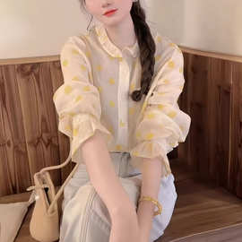 法式气质波点衬衫女款2026春夏季新款洋气别致很仙薄款防晒上衣女