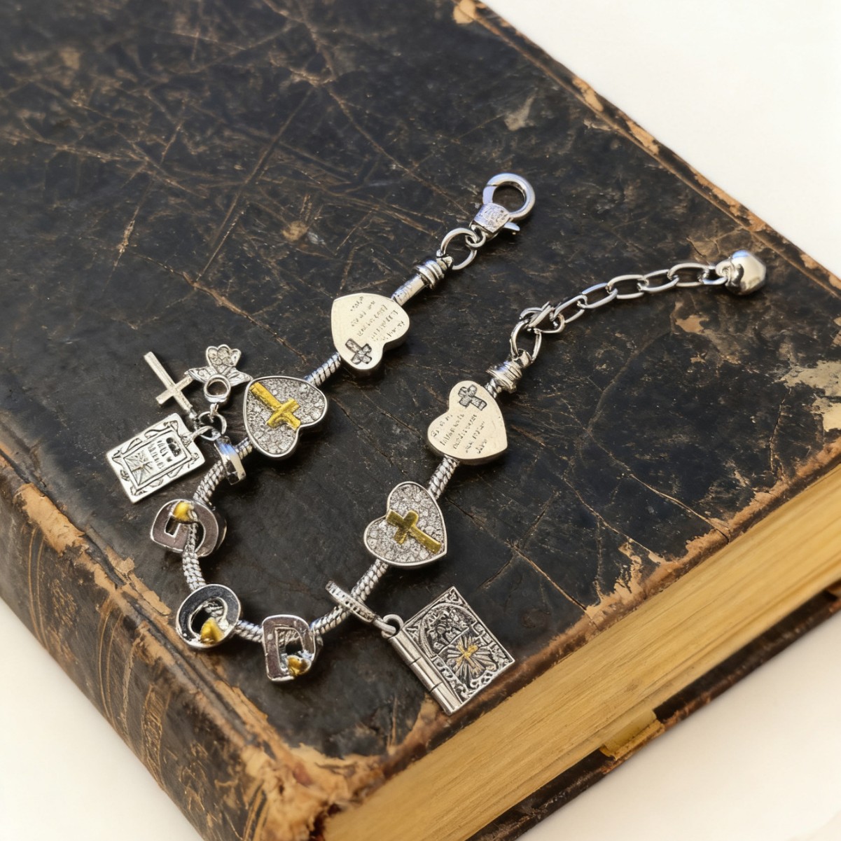 Explosiones transfronterizas, pulseras de plata antiguas, cruz de diamantes, Biblia, amor, ángel, joyas ajustables desmontables image 4