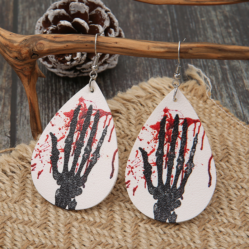 Halloween Palm Blood Stains Double-sided Printing Leather Earrings Wholesale Nihaojewelry display picture 4
