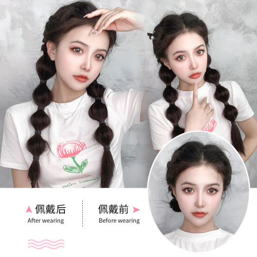 Internet celebrity bubble braid wig braid grab clip ponytail wig female sweet and cool double ponytail twist braid boxer braid fake ponytail