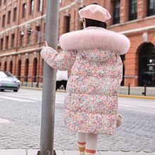 中长款儿童服女童冬季加厚中大童洋气碎花保暖外套女孩袄