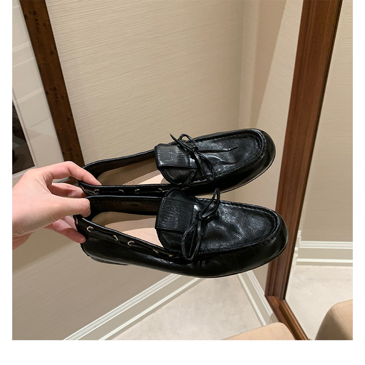 现货版~2025新款英伦风蝴蝶结舒适豆豆鞋一脚蹬乐福鞋皮鞋女单鞋|undefined