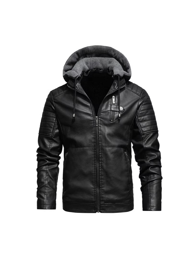 2023 otoño e invierno nuevo abrigo de cuero de los hombres jóvenes abrigo de cuero con Capucha forrada de lana abrigo de los hombres fábrica