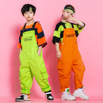 Children hiphop jazz performance street costumes for  girls kindergarten graduation dance costumes, boys perform popping dance outfits