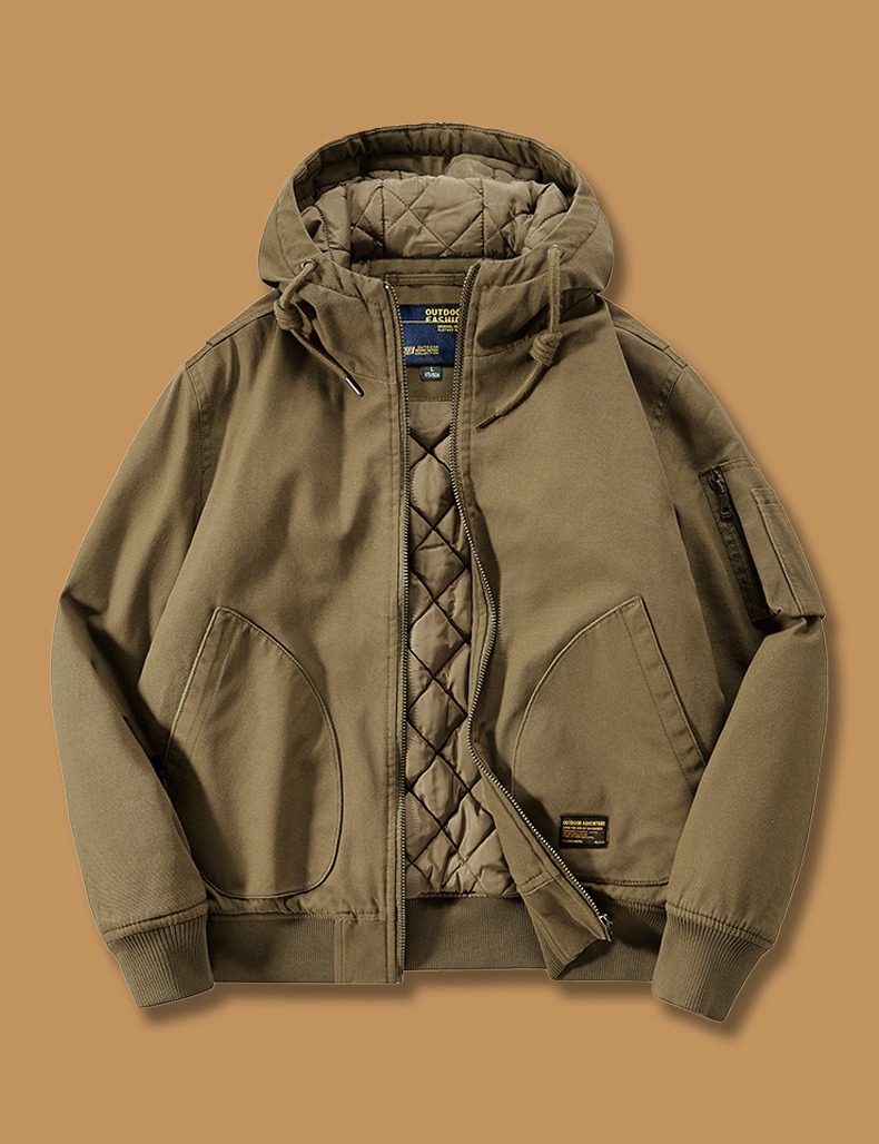 Otoño e invierno chaqueta con capucha de los hombres sueltos más tamaño gruesa chaqueta de vuelo caliente de algodón acolchado abrigo americano Retro Ropa de trabajo de algodón acolchado abrigo