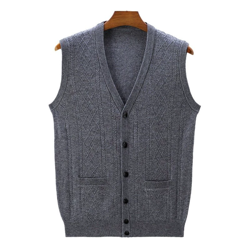 恒源祥 Autumn woolen cardigan, vest sleevless, knitted sweater, for middle age