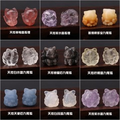 小狐天然水晶ペンダント手作りdiy玉水晶アクセサリー九尾狐ブレスレット手串部品