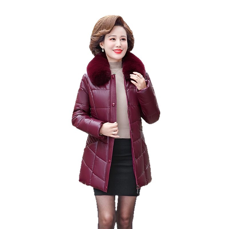妈妈秋冬时尚品质PU皮棉衣中老年女装40岁50冬季洋气保暖加绒棉服