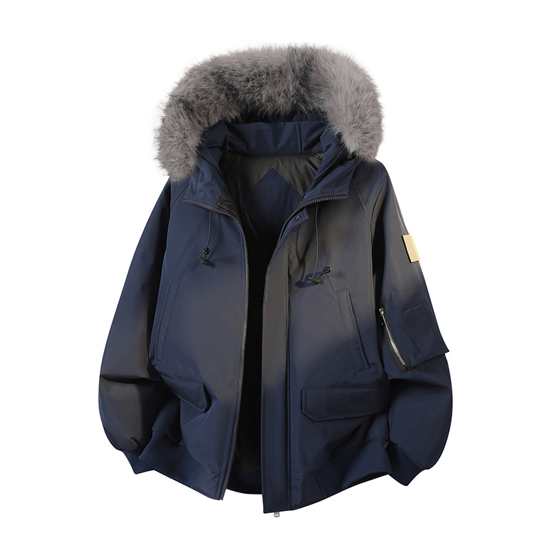 Winter Fur Collar down Jacket Men's Thickened Hooded Parka Warm Cotton Jacket