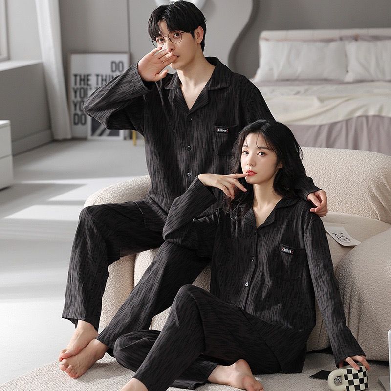 Nuevo primavera y otoño pareja pijama mujeres otoño algodón cardigan hombre solapa manga larga pantalones largos set de ropa de casa casa