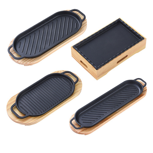 Wholesale Teppanyaki Teppanyaki Round BBQ Frying Pan Rectangular Korean Steak Plate BBQ Fish Plate Home