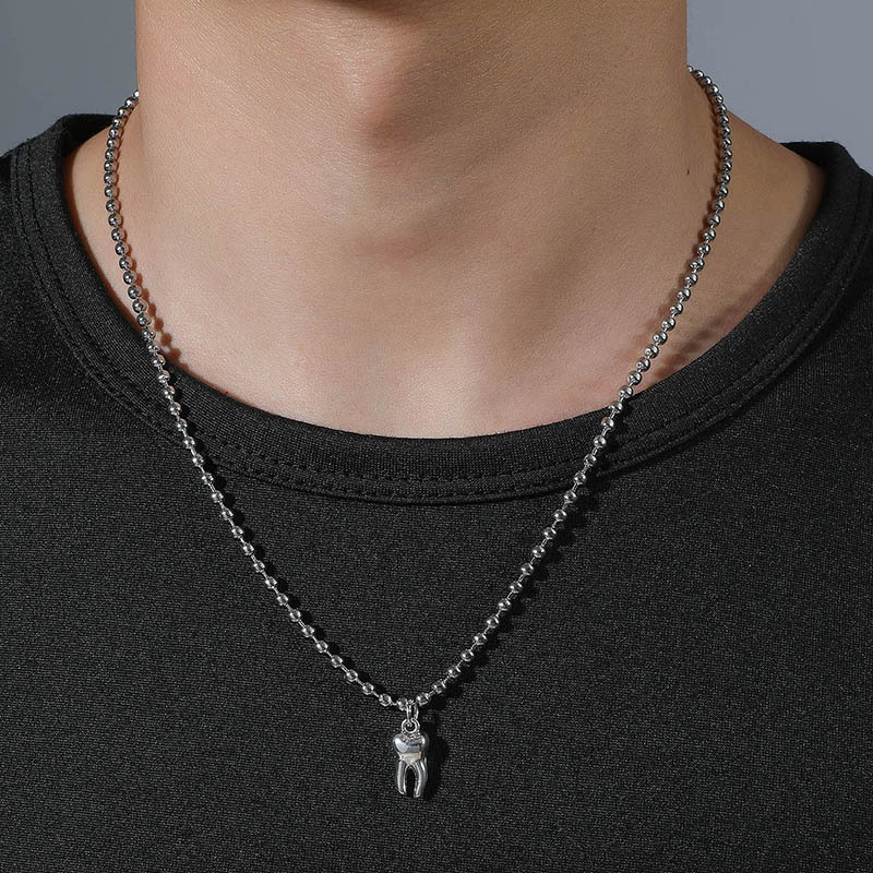Hip Hop Stereo Teeth Pendant Ball Beads Menu0027s Necklace