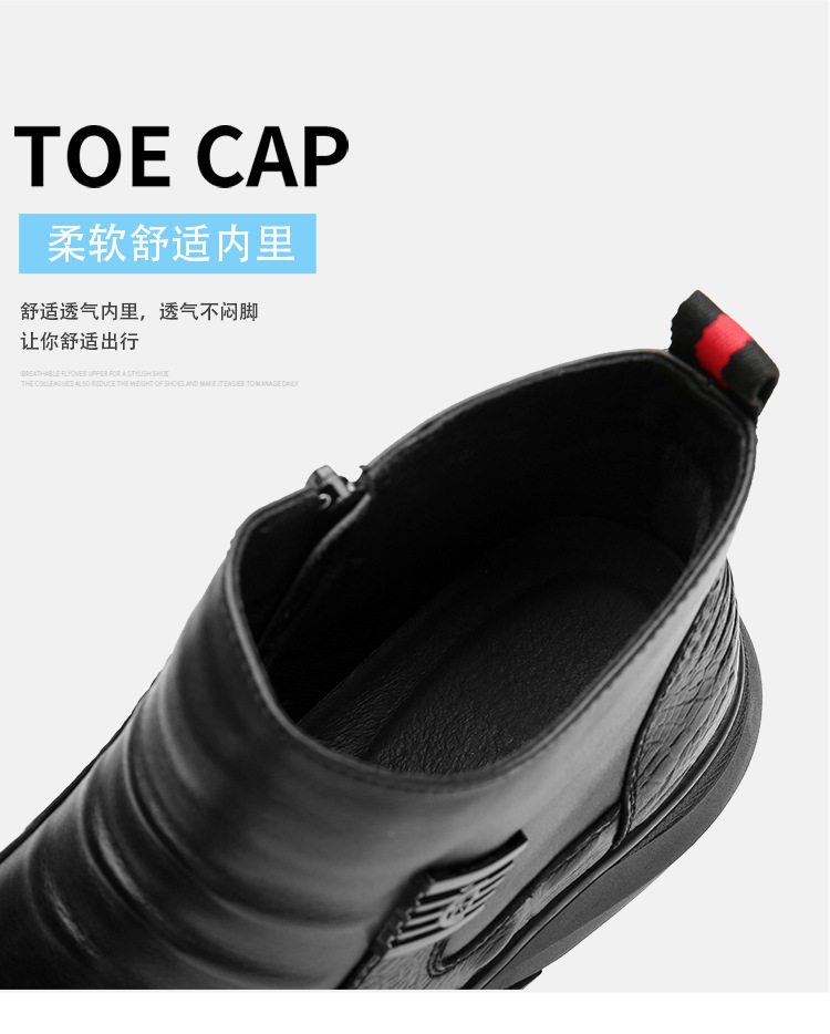 Giày bốt Martin nam cổ cao da bò lót bông giữ ấm chống trượt, gót thấp 1–3 cm — Màu đen đơn 5376, Bông đen 5376 chi tiết 14