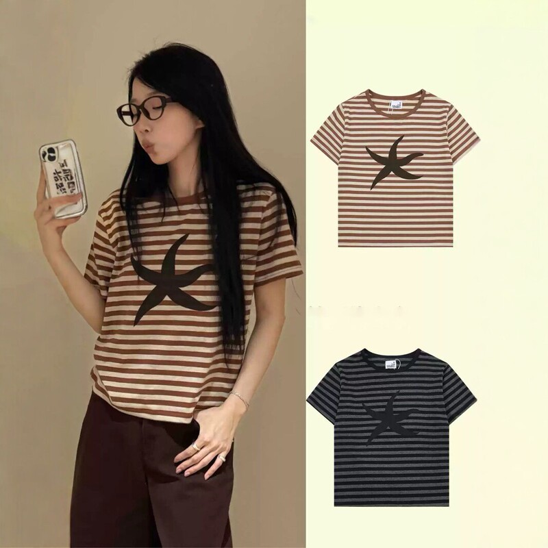 Korean Niche Fashion Brand Tcm* Starfish Striped Short-Sleeve 26 Summer New Regular Style Striped T-Shirt Korean Style Korean Niche Fashion Brand Tcm* Starfish Striped Short-Sleeve 26 Summer New Regular Style Striped T-Shirt Korean Style