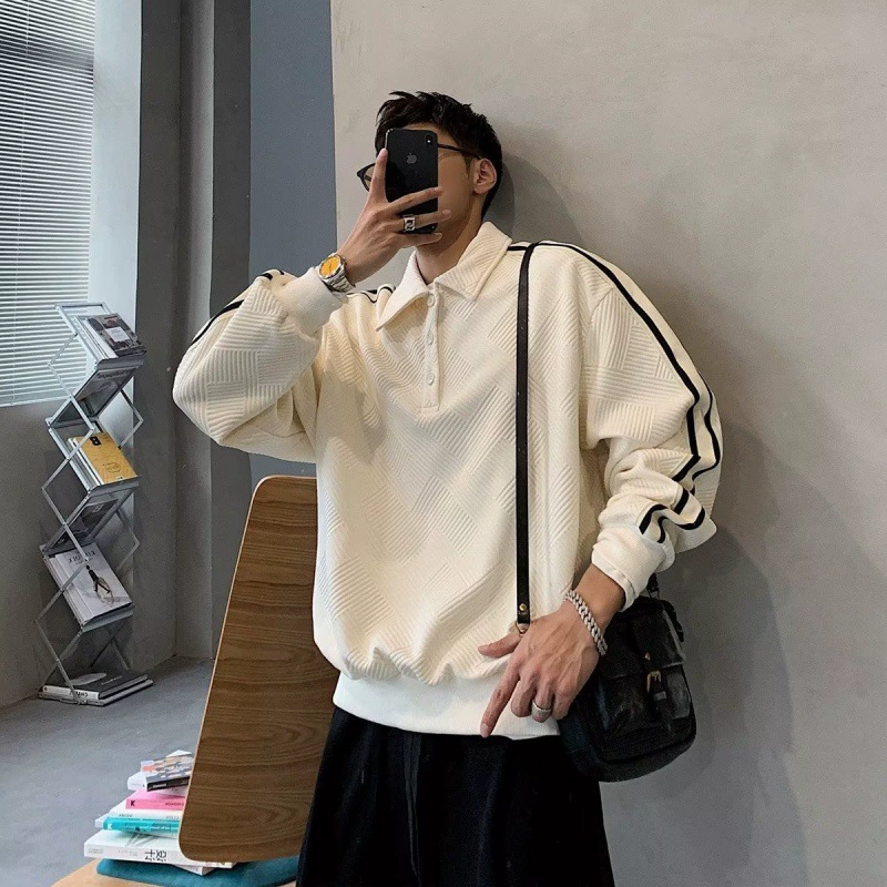 Весенняя и осенняя новая рубашка поло с длинными рукавами с отворотом для мужчин с отворотом свитер