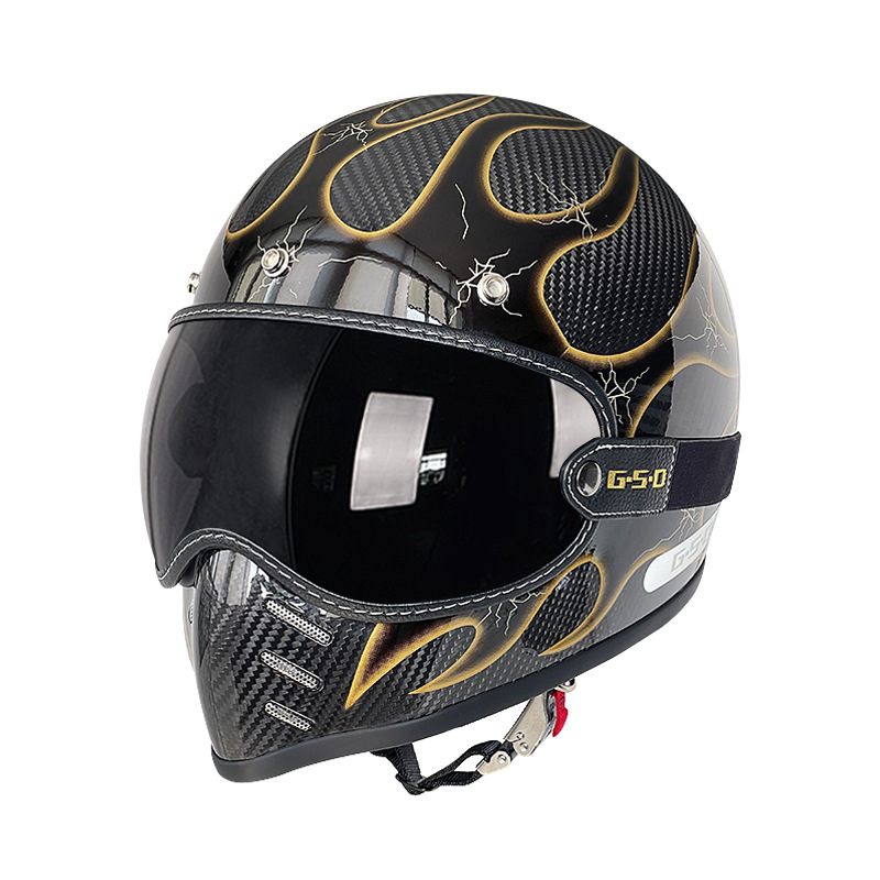 Motosiklet kaskı (dəbilqə) — Motuoche Helmet Electric Motorcycle - 3k-gold-flame-black-tea-lens-m55-56
