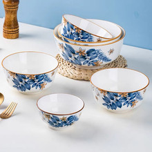 日式花纹米饭碗家用陶瓷圆碗面碗创意沙拉碗个性汤碗釉下彩餐具