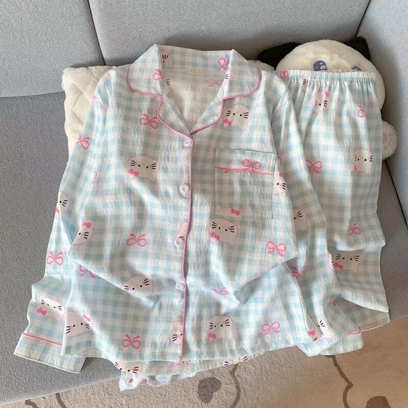 Cloud Cotton Long-Sleeve and Long-Pants Loungewear That Can Be Worn Outside, Autumn Warm and Cute Cardigan-Style Home Atmosphere Pajamas