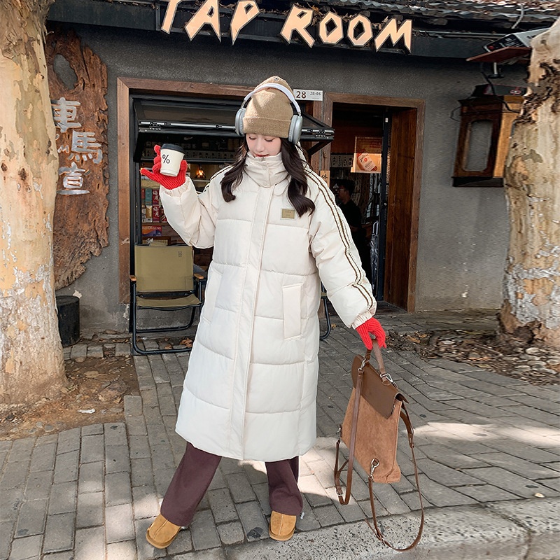 女性のための大きなポケットの綿のコート 2025 冬ロング膝丈厚い冬の新しい韓国スタイルのルーズ綿コートジャケットパンコート|undefined