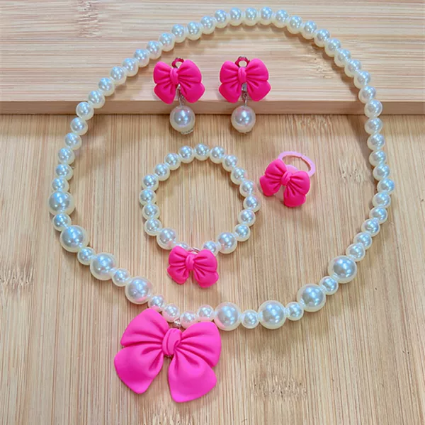 Export children's necklace suit cute bow pearl necklace girl jewelry student gifts factory batch