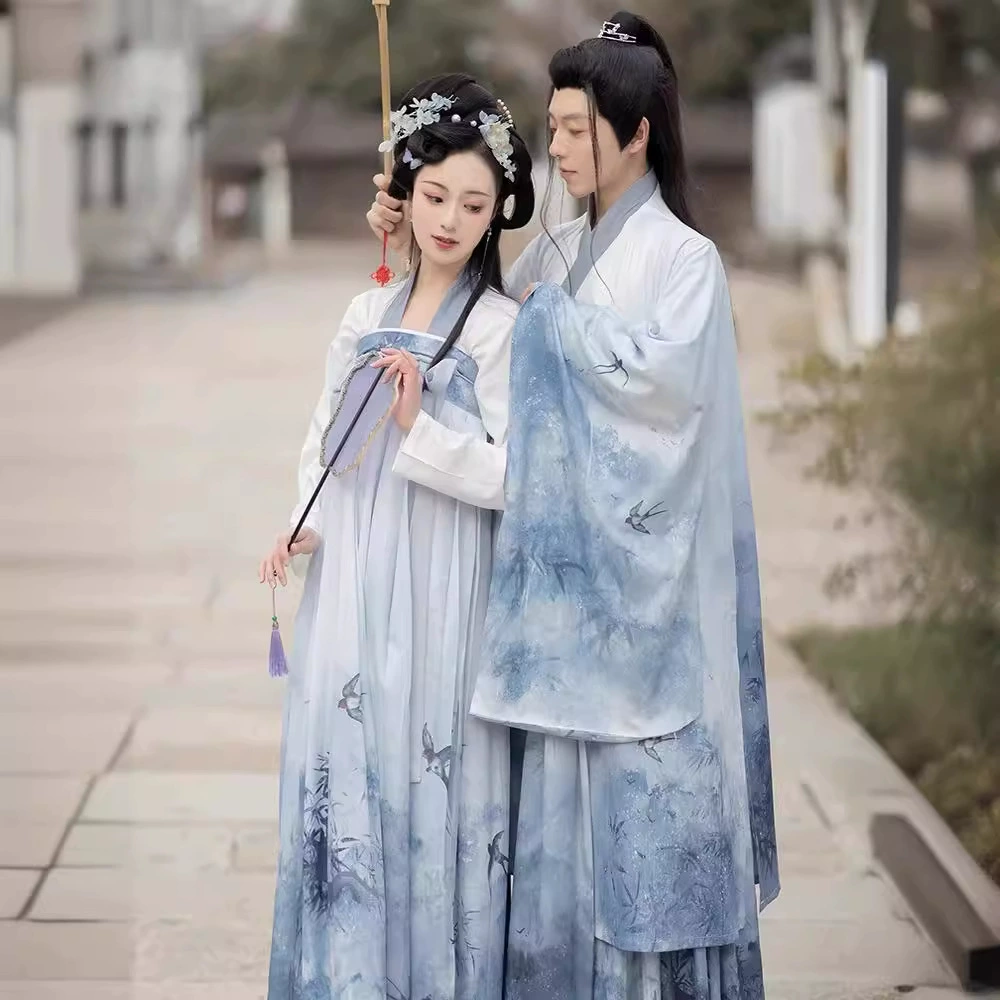Оригинальная рубашка Hanfu 2024, новинка [Send Jun Qu], нагрудная юбка Jin Qi, рубашка с большим рукавом для пары, мужчин и женщин, весенне-летний костюм
