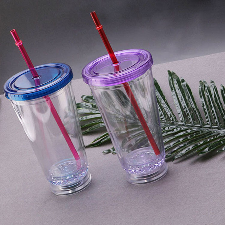 厂家直售450ml双层塑料吸管杯带底座LED灯杯定 制水杯印刷杯子夏