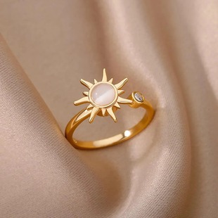 European and American Copper Geometric Sunflower Rotatable Ring Niche Design Versatile Opening Adjustable Ring Cross-Border Hot Sale