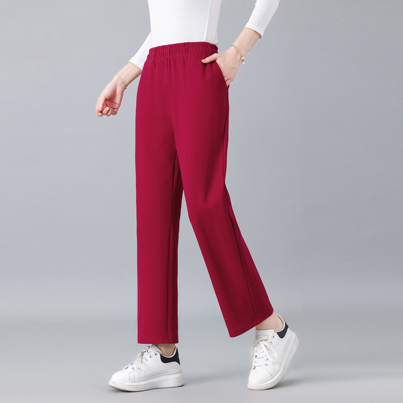 Wholesale Amazon-style women's cropped pants, double-sided cotton, spring and autumn single pants, loose straight casual pants, plus-size sports pants