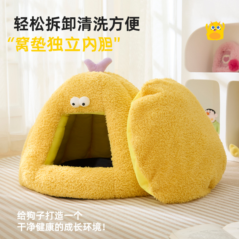 Nueva perrera para perros invierno cálido semi-cerrado nido para gatos almohadilla otoño e invierno pequeño monstruo en forma de gato suministros para mascotas al por mayor