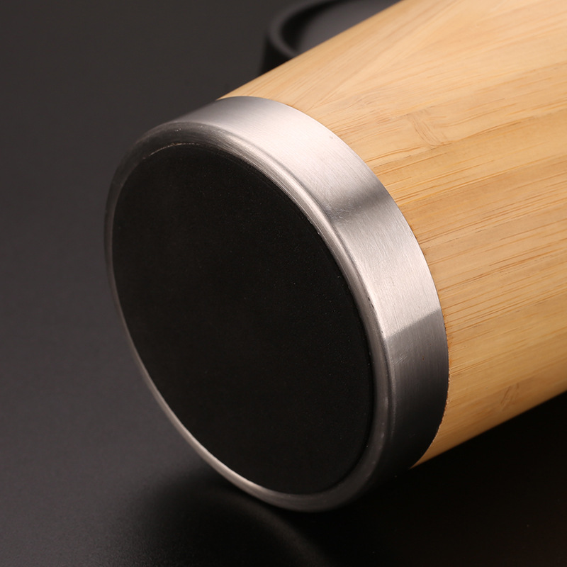 Taza de oficina de concha de bambú de nuevo estilo transfronterizo con manija Taza de vacío de acero inoxidable 304 de doble capa de gran capacidad al por mayor