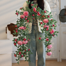 仿真玫瑰花藤假花塑料藤条空调管道缠绕藤蔓装饰遮挡吊顶花条植物