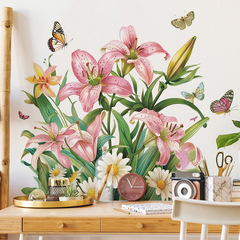 外貿浪漫粉色花朵蝴蝶臥室玄關宿舍家居裝飾牆貼貼紙自粘批發跨境
