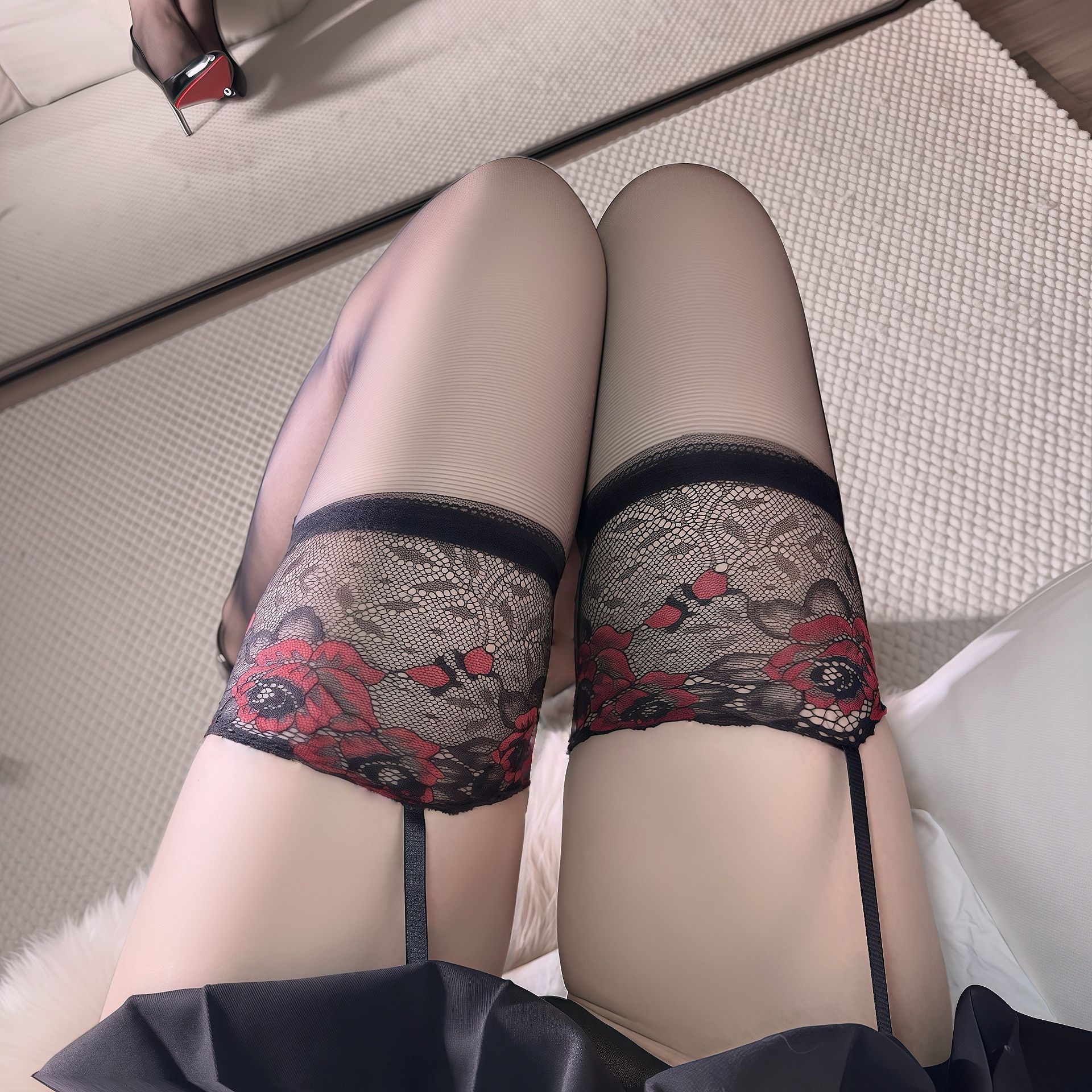 Beautiful and Alluring Sexy Stockings, Stockings, Open Crotch, No Need to Take Off Oily Garters, Stockings All-In-One Set, Lace Temptation Outfit