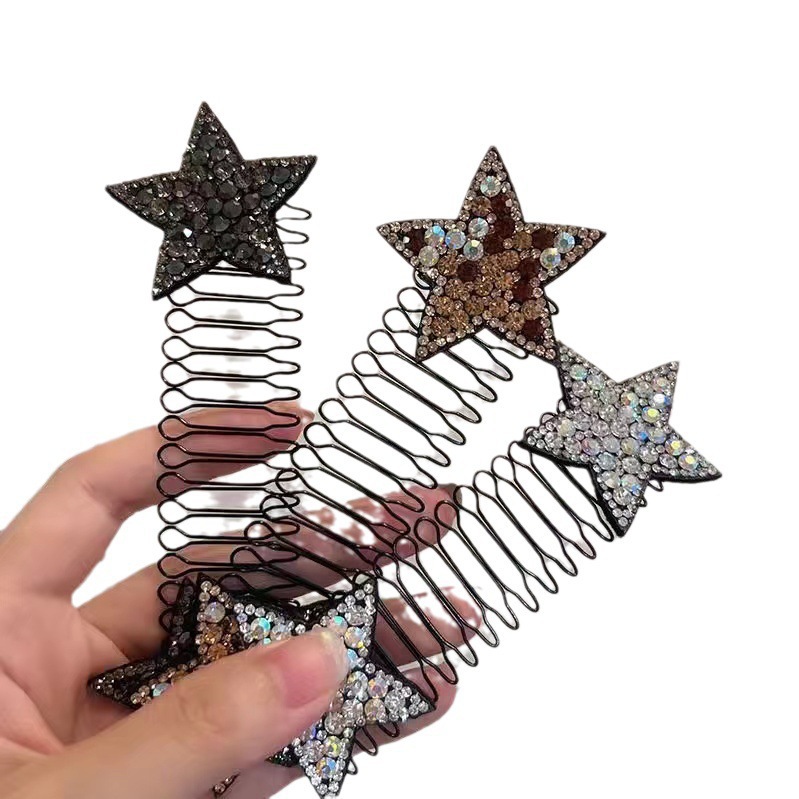 Alto aspecto rhinestone estrella peine del pelo roto el pelo roto acabado artefacto invisible espalda cuchara rizador de pelo chica horquilla insertar peine
