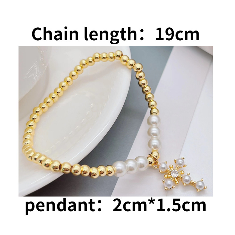 Fashion Cross Imitation Pearl Copper Inlay Artificial Pearls Zircon Bracelets 1 Piece