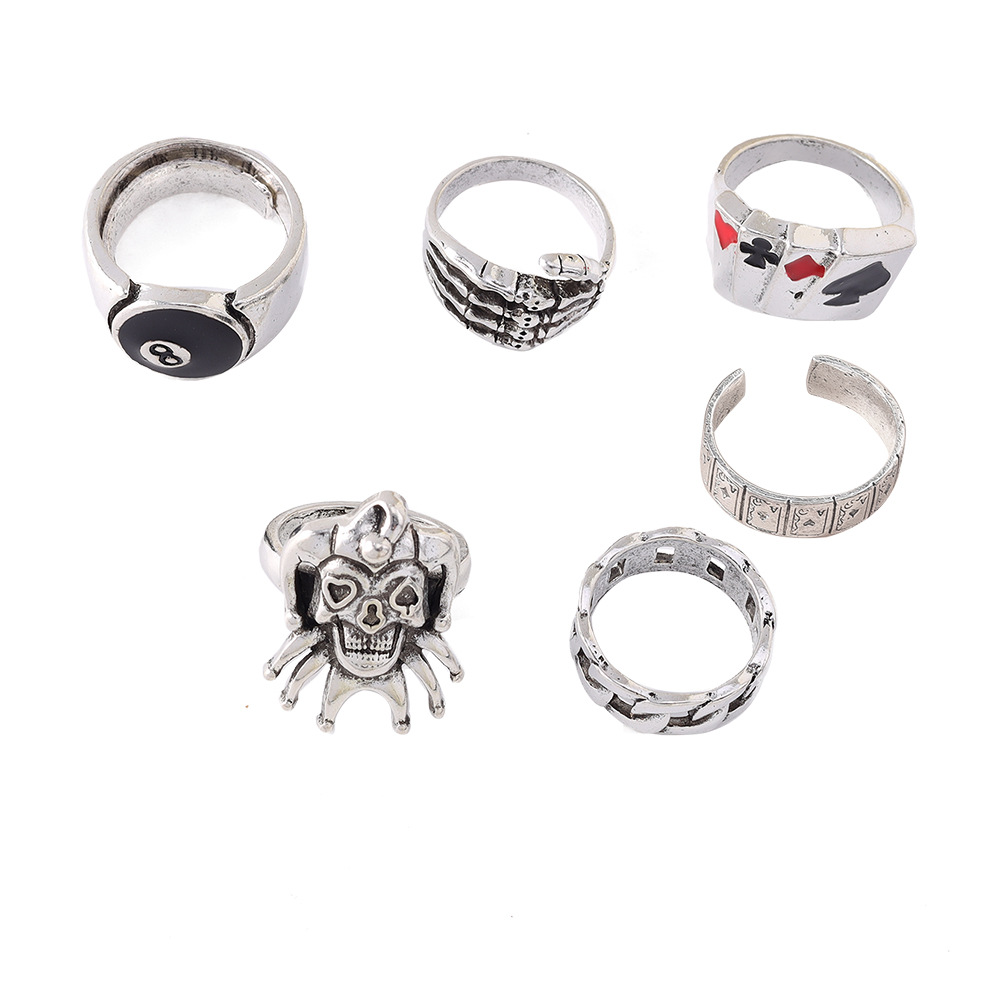 Retro Skull And Poker Card Ring Set For Men Hip Hop Style_voghion.com
