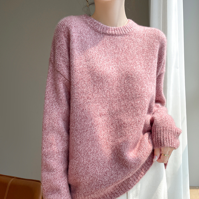 Autumn and Winter 2024 New Cashmere Mulberry Silk Round Neck Thickened Knitted Shirt Long Sleeve Women's Flora Warm Base Shirt