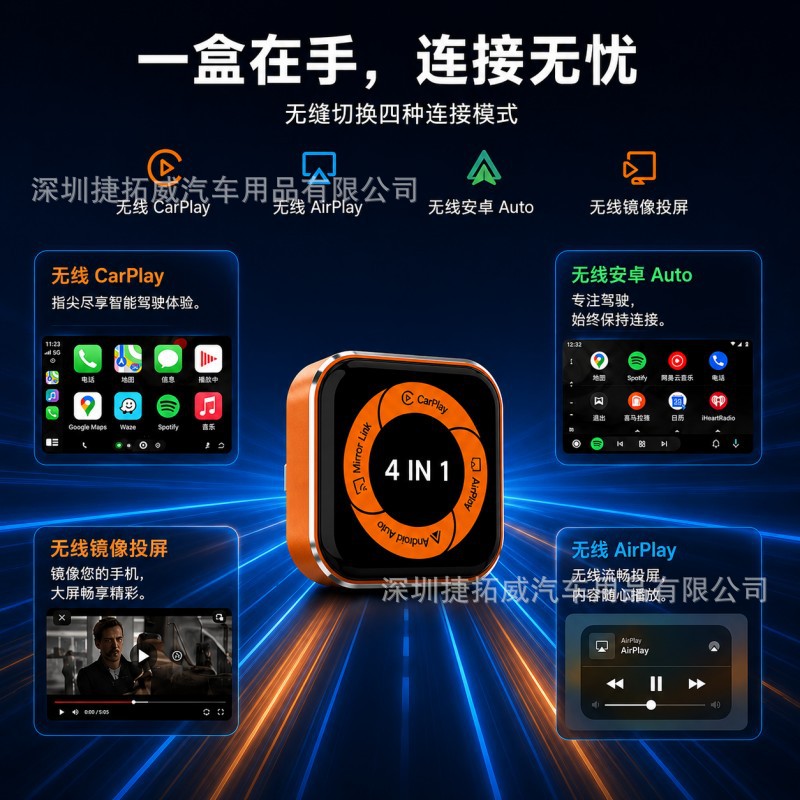 Cross-Border 4-in-1 Wired to Wireless Carplay Box, Car-Mounted Apple and Android Conversion Box, Car-Machine Interconnection Box