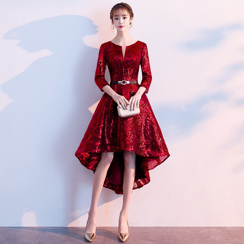 Burgundy belt, asymmetric cut