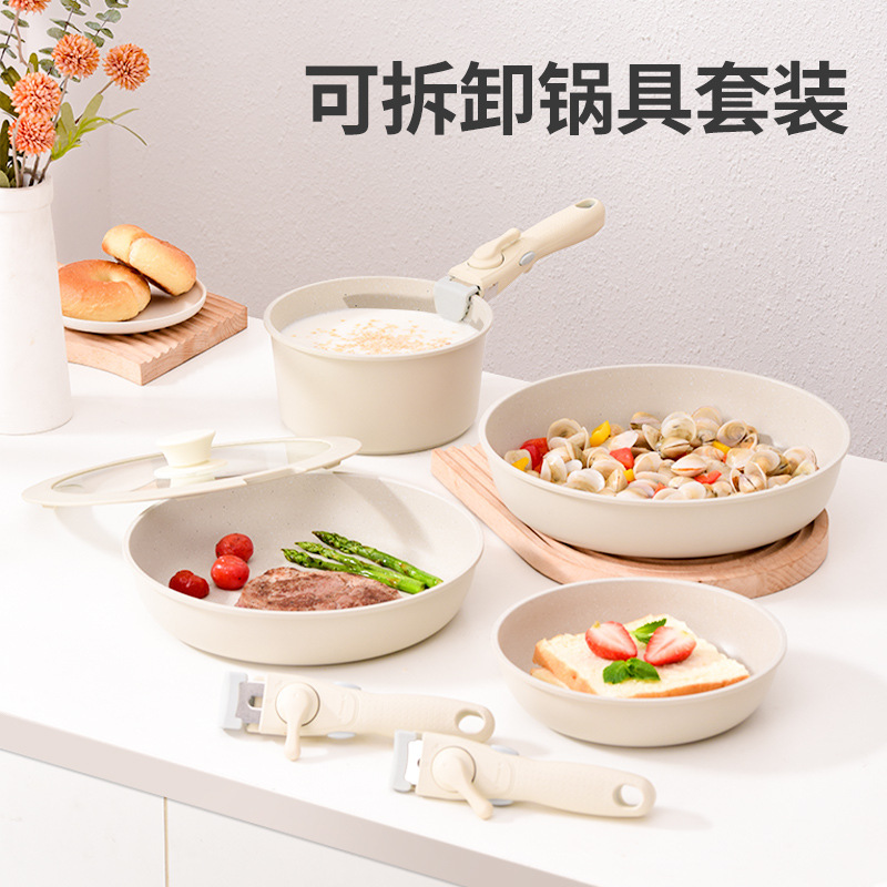 New Style Maifan Stone Cookware Set, Non-Stick, Detachable, Nesting Pots, Suitable for Induction Cooker and Microwave, Flat-Bottomed Pan New Style Maifan Stone Cookware Set, Non-Stick, Detachable, Nesting Pots, Suitable for Induction Cooker and Microwave, Flat-Bottomed Pan