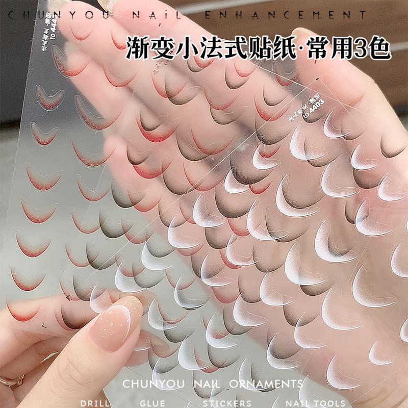 Nuevas pegatinas de gradiente pequeñas pegatinas francesas de uñas de luna media luna pegatinas francesas pegatinas negras, blancas y rojas pegatinas francesas de uñas