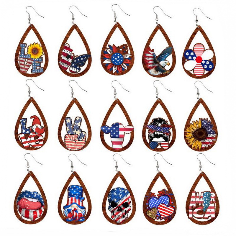 Modern Style Cartoon Character Heart Shape Flower Wood Independence Day Women's Drop Earrings display picture 1