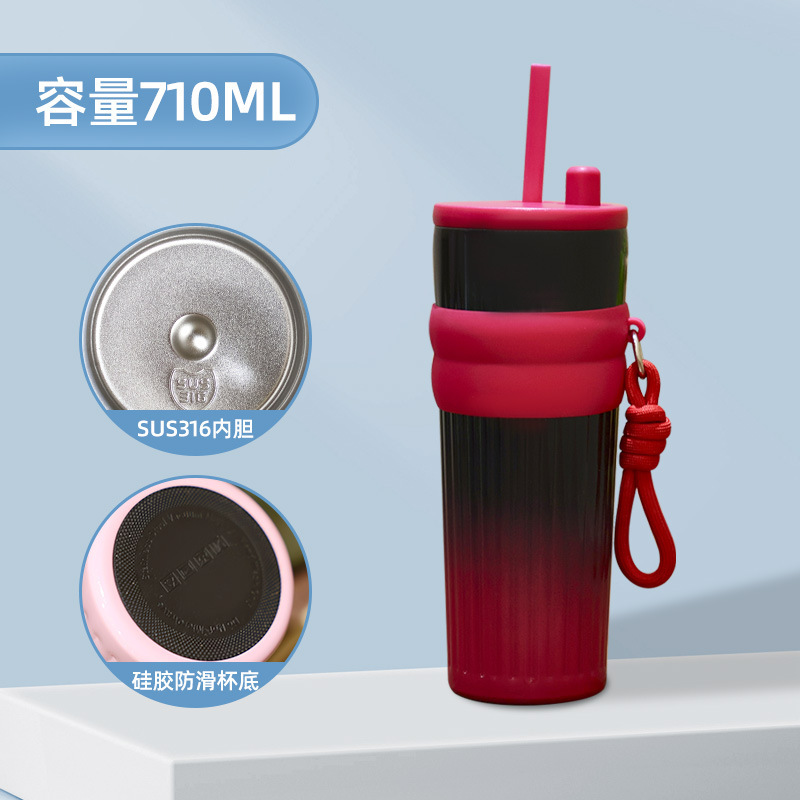 Nueva taza de paja de alto valor facial con cuerda 316 taza de aislamiento térmico de acero inoxidable taza de hielo portátil de gran capacidad