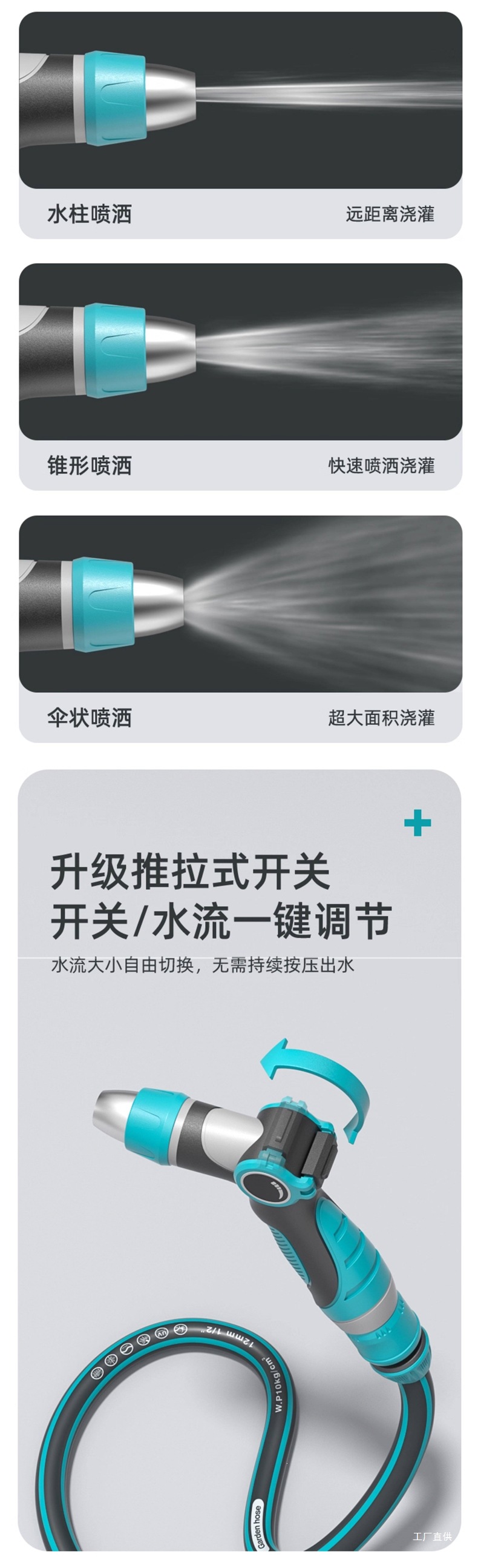 High-pressure car wash water gun, powerful hose for watering flowers, household floor cleaning, pressure-boosting for yard washing and watering, Peihui