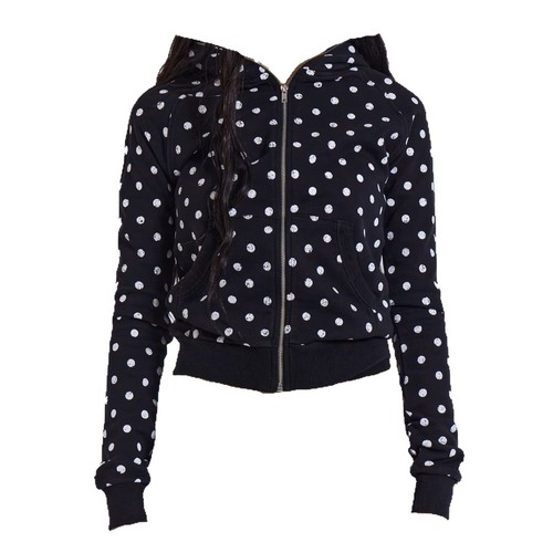 European and American women's unique polka-dot print zip-up slim-fit sweatshirt, long-sleeve pullover hoodie, vintage-style jacket