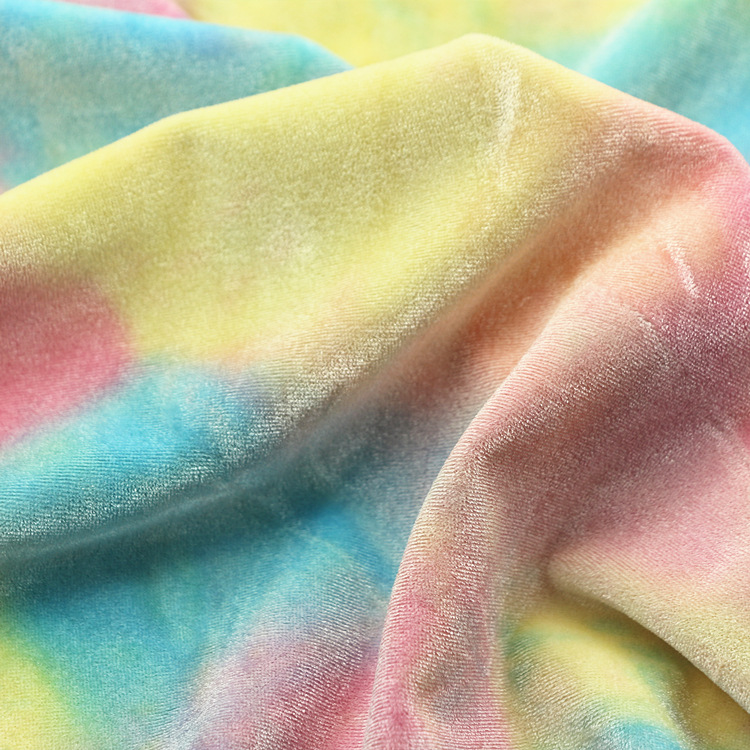 扎染韩国绒针织经编涤氨纶天鹅绒金丝绒KS不倒绒压皱扎染韩国绒布