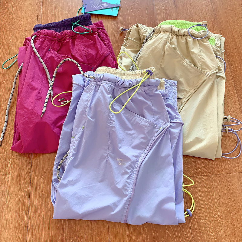 Outdoor Mountain Style Lightweight Breathable Drawstring Loose Water-Resistant Casual Climbing Pants Curved Sports Long Pants for Women Summer