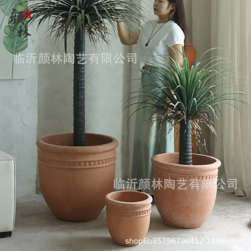 Gran calibre comercio exterior maceta de cerámica roja ventilada barro rojo cerámica gruesa estilo americano estilo pastoral viento balcón jardín maceta de combinación