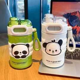 缤纷动物眼镜大小保温杯坚固提环方便携带锁扣设计硅胶杯套饮水杯